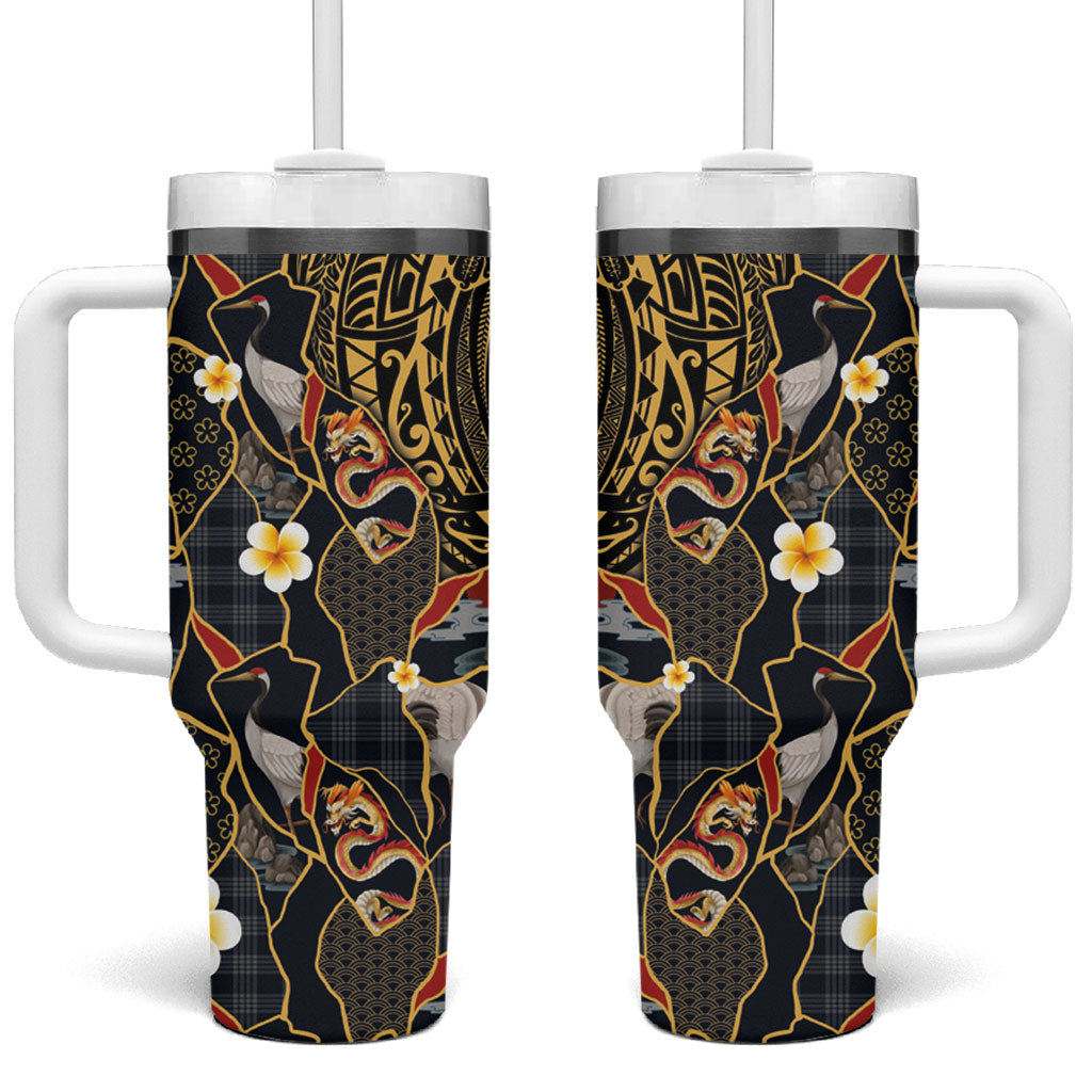 Hawaiian and Japanese Tumbler With Handle Polynesian Tattoo with Japanese Culture Kintsugi Style LT03 One Size: 40 oz Multicolor - Polynesian Pride