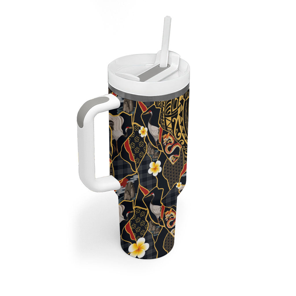 Hawaiian and Japanese Tumbler With Handle Polynesian Tattoo with Japanese Culture Kintsugi Style LT03 - Polynesian Pride