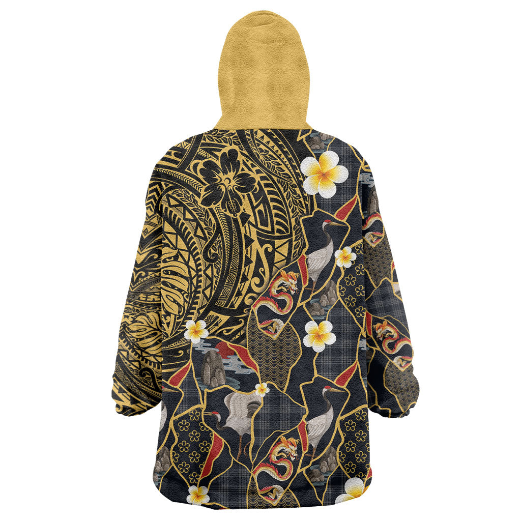 Hawaiian and Japanese Wearable Blanket Hoodie Polynesian Tattoo with Japanese Culture Kintsugi Style LT03 - Polynesian Pride