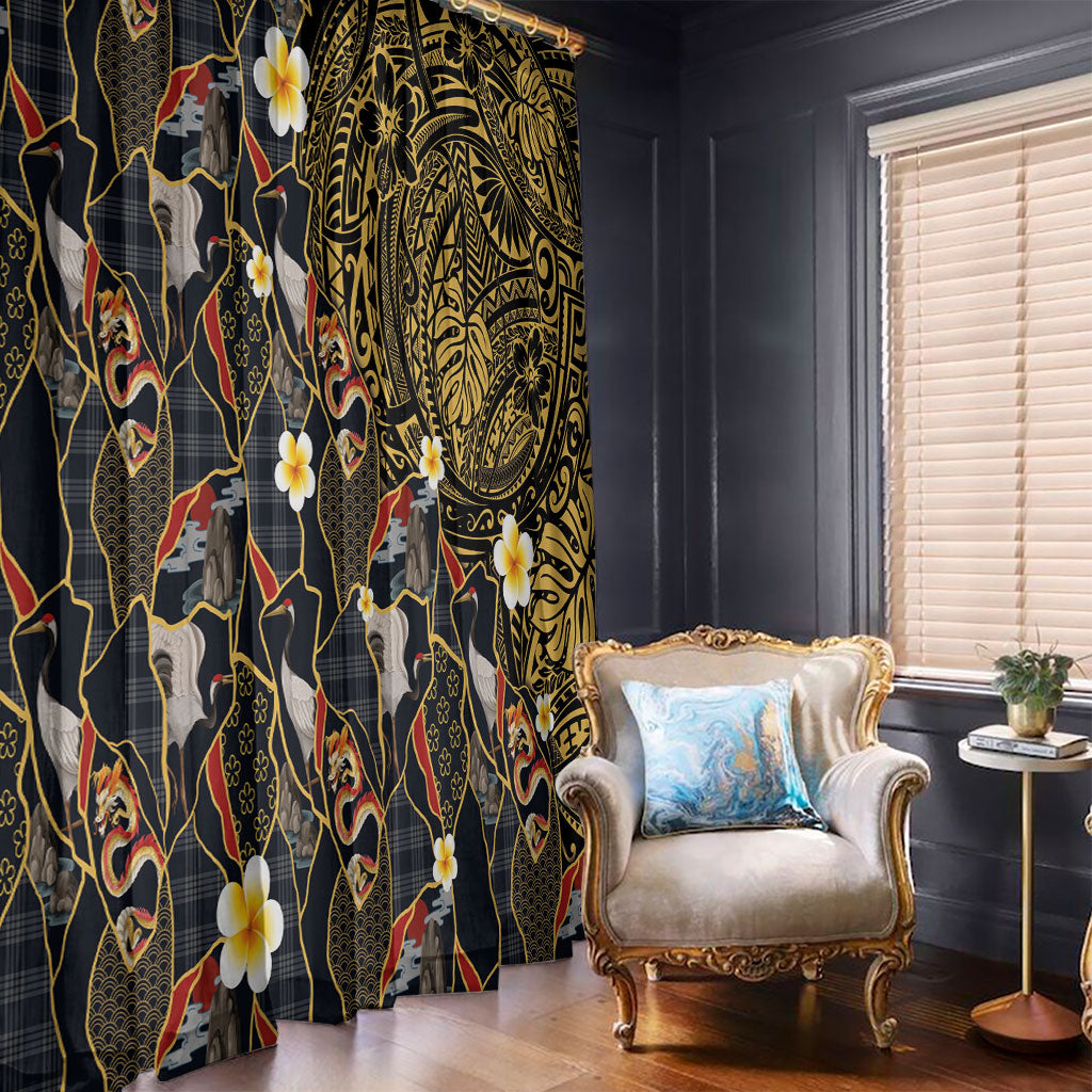 Hawaiian and Japanese Window Curtain Polynesian Tattoo with Japanese Culture Kintsugi Style LT03 - Polynesian Pride