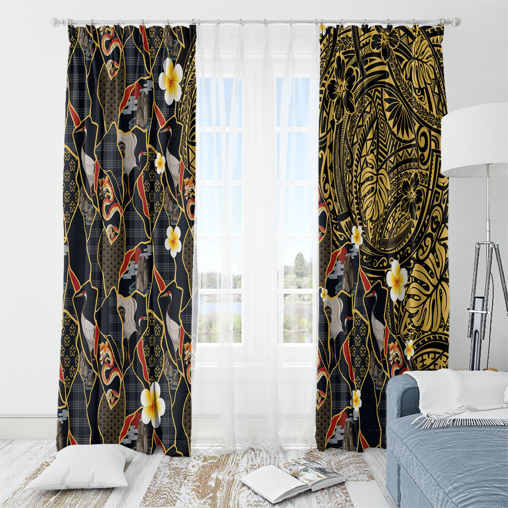 Hawaiian and Japanese Window Curtain Polynesian Tattoo with Japanese Culture Kintsugi Style LT03 - Polynesian Pride