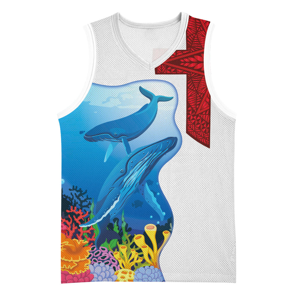 Tonga Swimming with Whales Basketball Jersey Ngatu Pattern