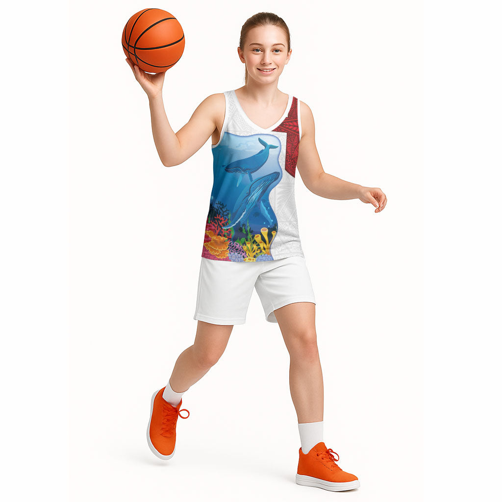 Tonga Swimming with Whales Basketball Jersey Ngatu Pattern LT03 - Polynesian Pride