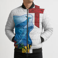 Tonga Swimming with Whales Bomber Puffer Jacket Ngatu Pattern LT03 - Polynesian Pride