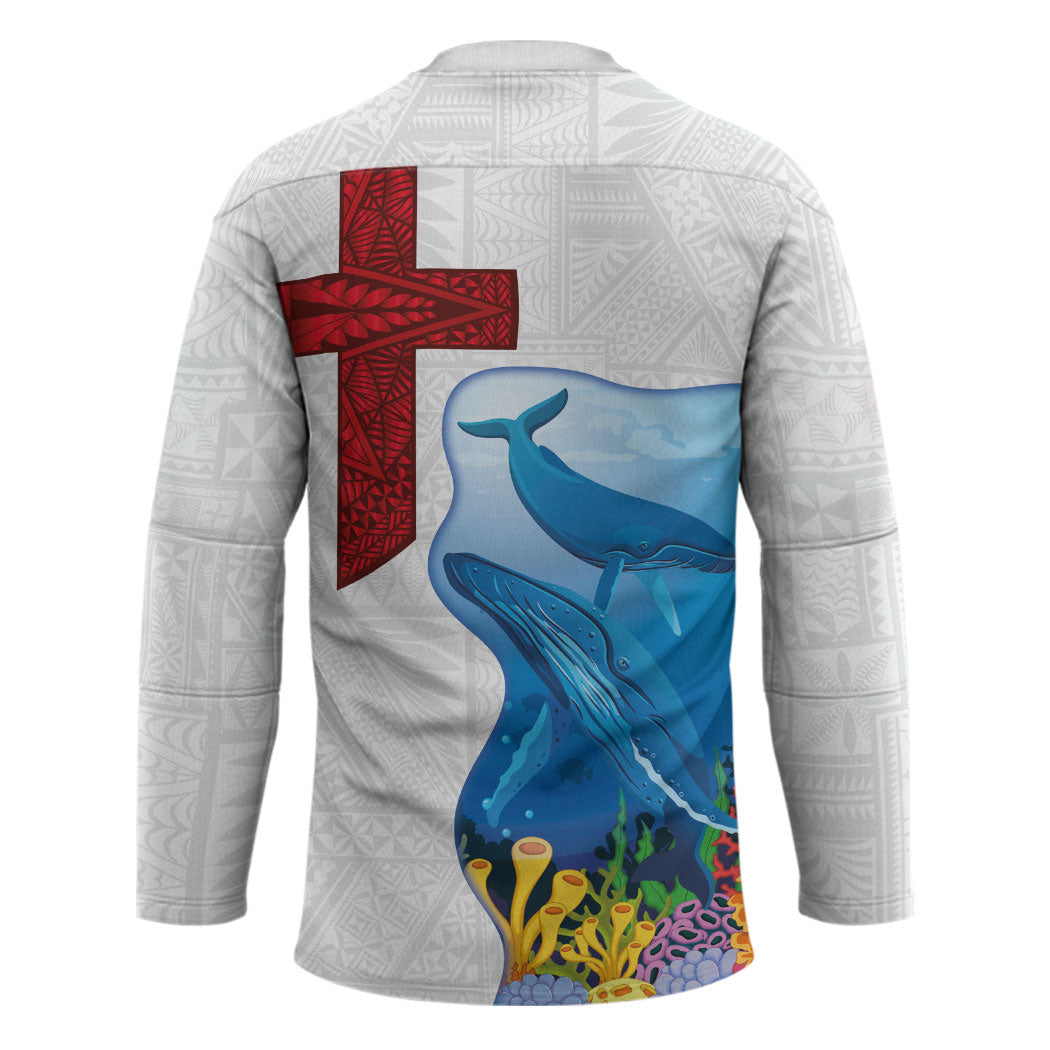 Tonga Swimming with Whales Hockey Jersey Ngatu Pattern LT03 - Polynesian Pride