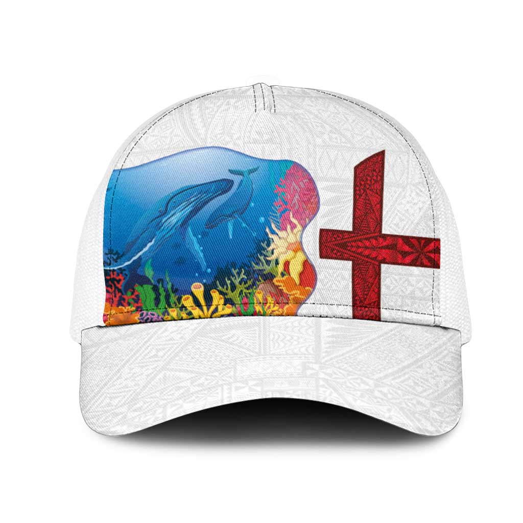 Tonga Swimming with Whales Mesh Trucker Cap Ngatu Pattern LT03 One Size White Multicolor - Polynesian Pride