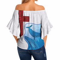 Tonga Swimming with Whales Off Shoulder Wrap Waist Top Ngatu Pattern LT03 - Polynesian Pride