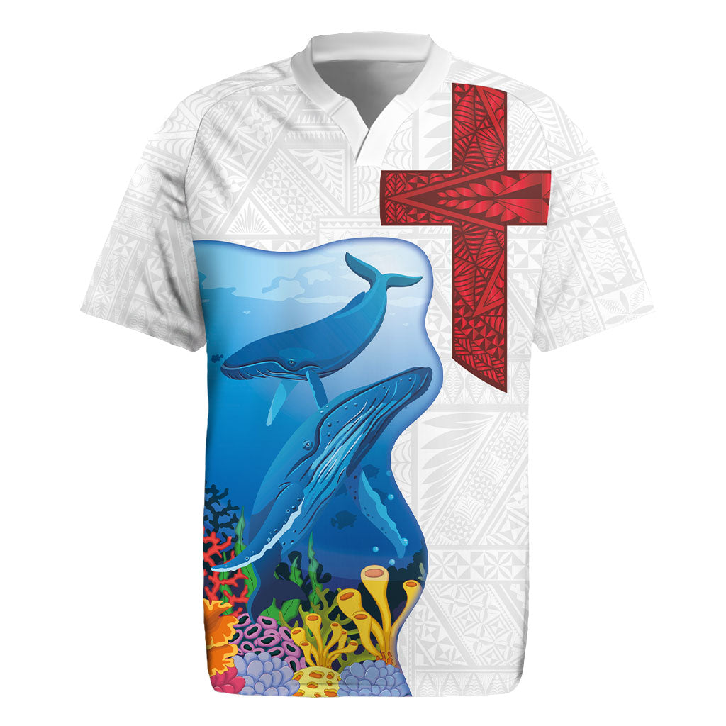Tonga Swimming with Whales Rugby Jersey Ngatu Pattern