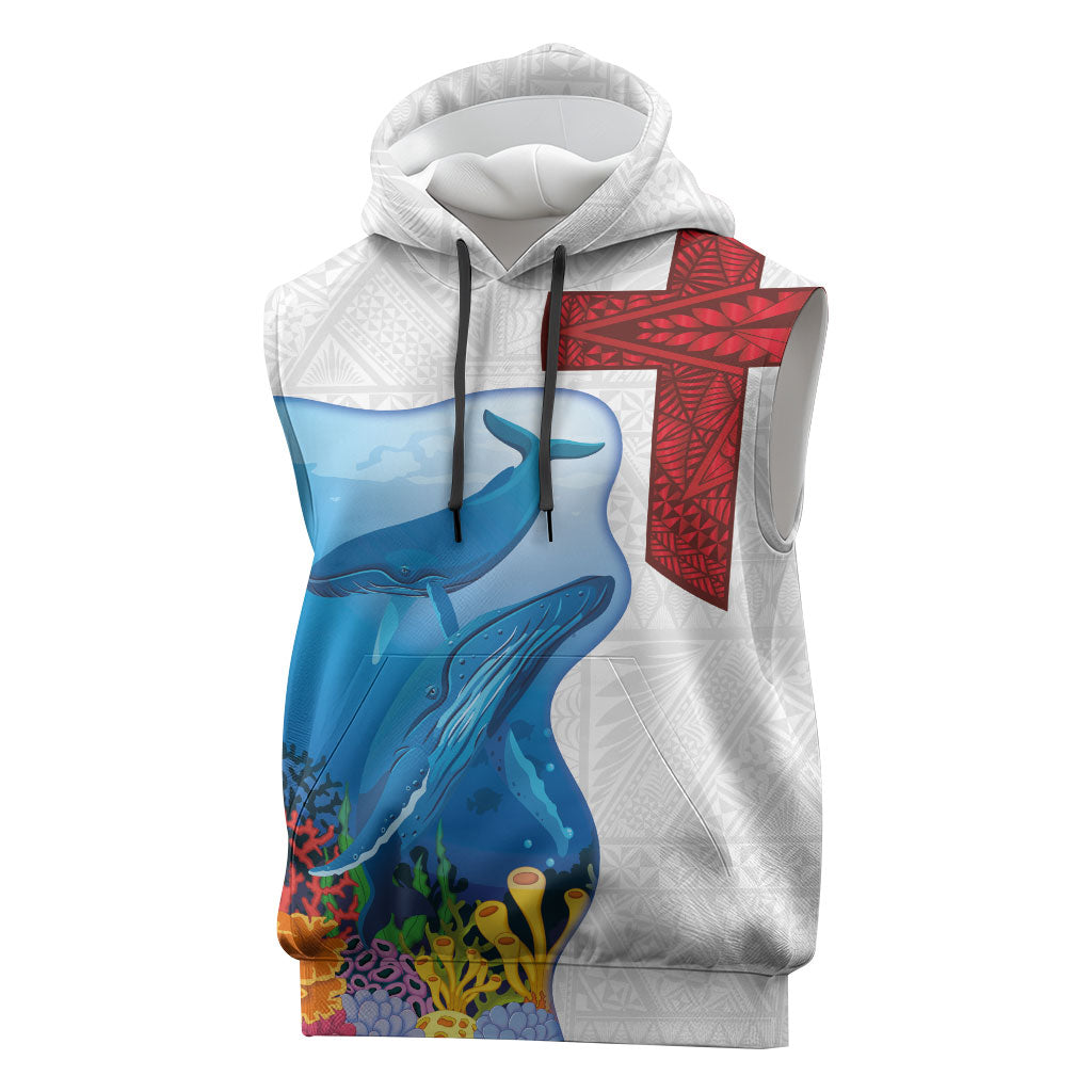 Tonga Swimming with Whales Sleeveless Hoodie Ngatu Pattern LT03 Multicolor - Polynesian Pride