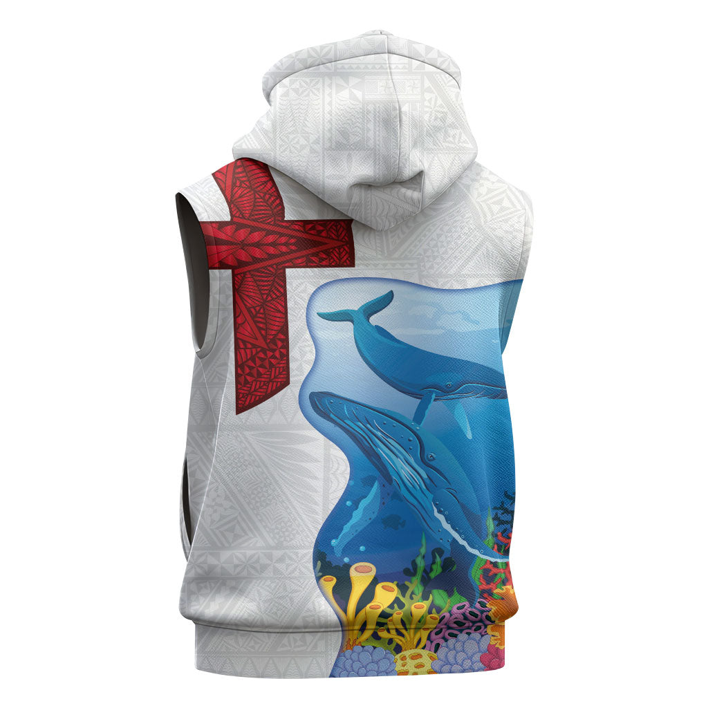 Tonga Swimming with Whales Sleeveless Hoodie Ngatu Pattern LT03 - Polynesian Pride