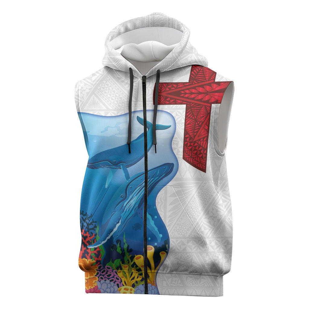 Tonga Swimming with Whales Sleeveless Zip Hoodie Ngatu Pattern LT03 Multicolor - Polynesian Pride