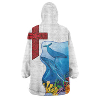 Tonga Swimming with Whales Wearable Blanket Hoodie Ngatu Pattern LT03 - Polynesian Pride