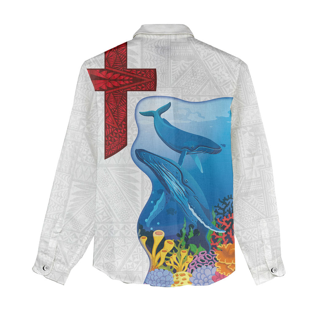 Tonga Swimming with Whales Women Casual Shirt Ngatu Pattern LT03 - Polynesian Pride