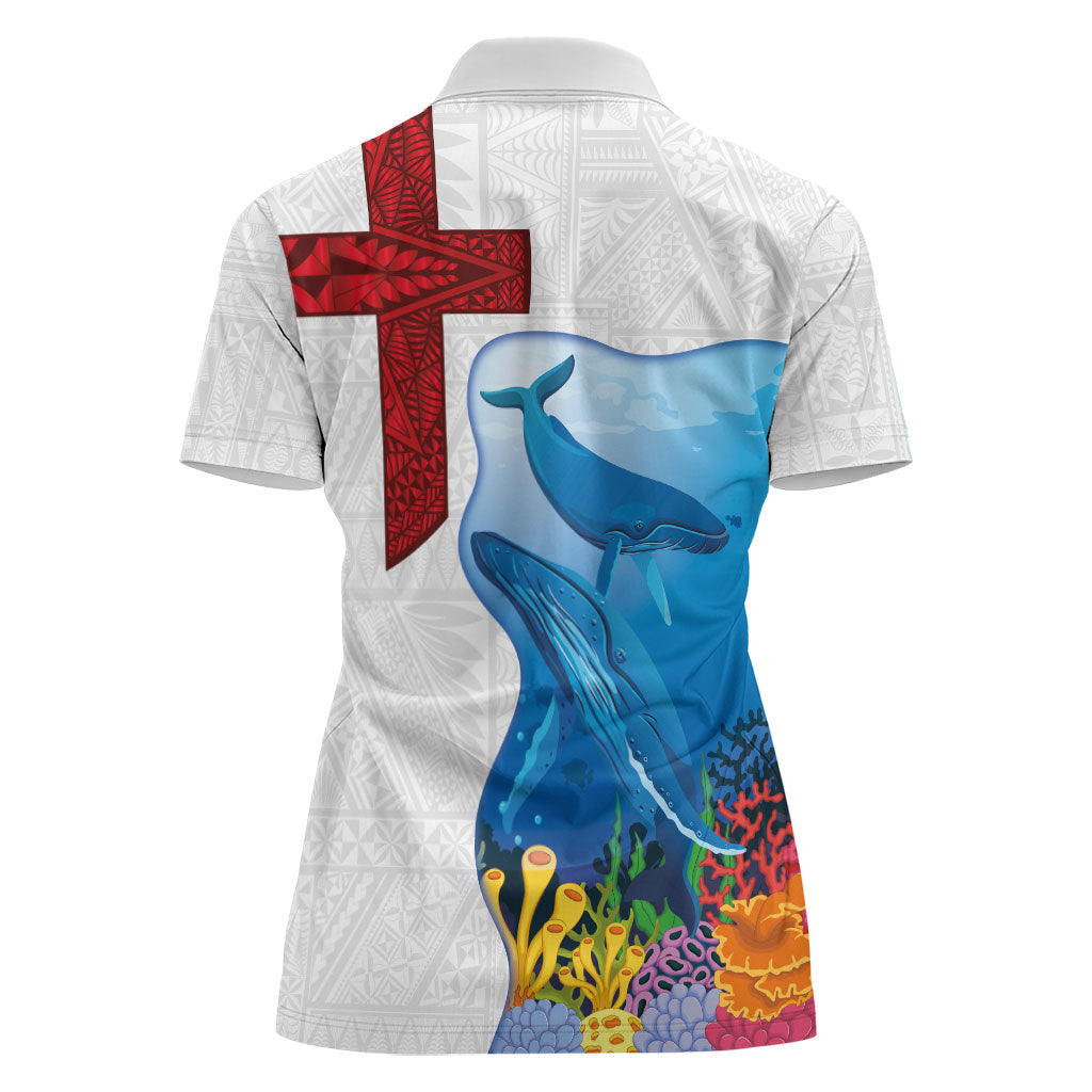 Tonga Swimming with Whales Women Polo Shirt Ngatu Pattern LT03 - Polynesian Pride