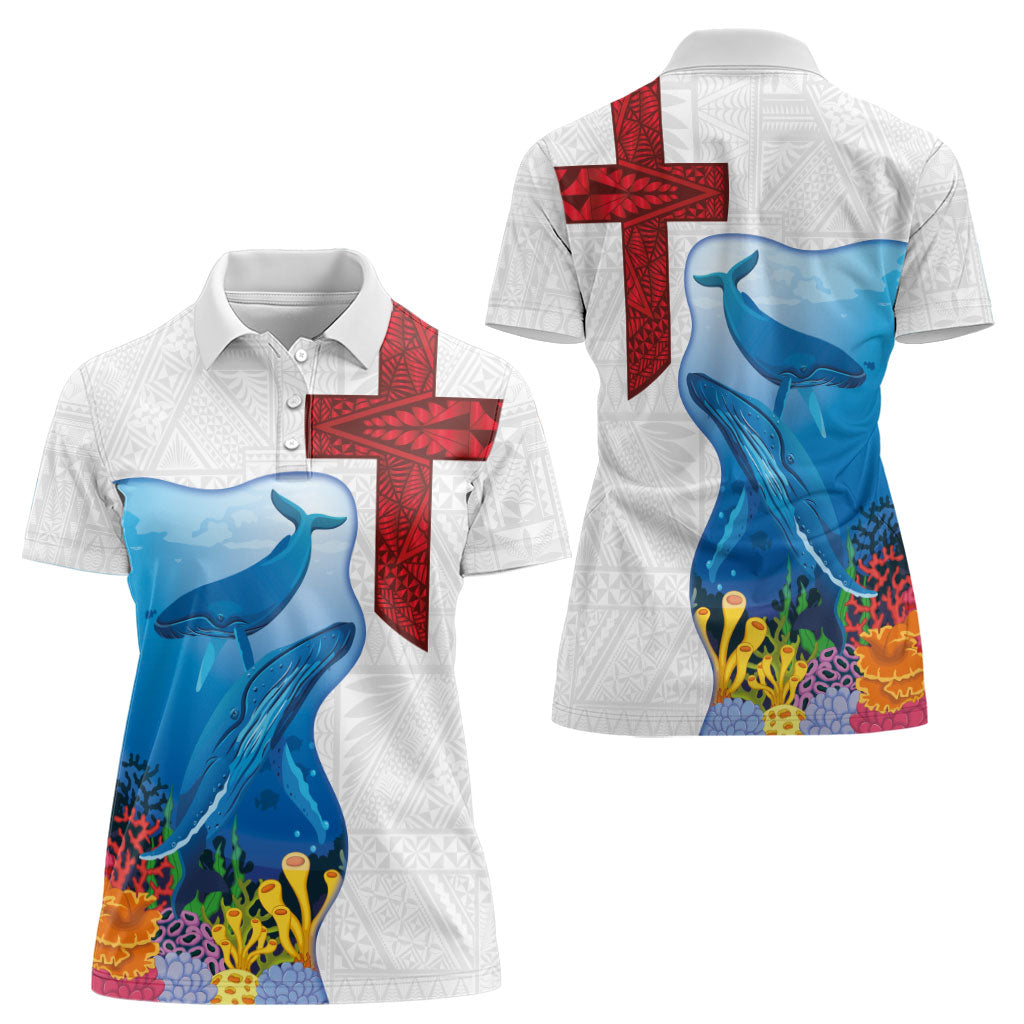 Tonga Swimming with Whales Women Polo Shirt Ngatu Pattern LT03 - Polynesian Pride