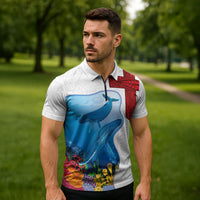 Tonga Swimming with Whales Zipper Polo Shirt Ngatu Pattern LT03 - Polynesian Pride