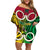 Vanuatu Family Matching Off Shoulder Short Dress and Hawaiian Shirt Pig Tusk Mix Maori Pattern and Namele Leaf LT03 Mom's Dress Red - Polynesian Pride