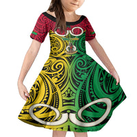 Vanuatu Family Matching Puletasi Dress and Hawaiian Shirt Pig Tusk Mix Maori Pattern and Namele Leaf LT03 Daughter's Dress Red - Polynesian Pride