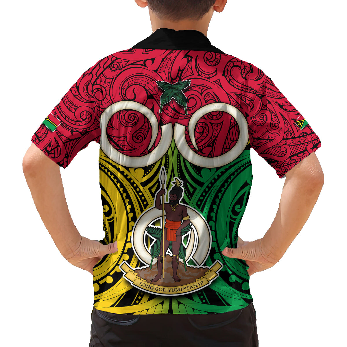 Vanuatu Kid Hawaiian Shirt Pig Tusk Mix Maori Pattern and Namele Leaf LT03 - Polynesian Pride