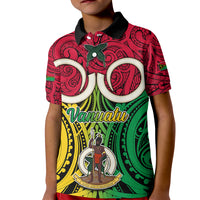 Vanuatu Kid Polo Shirt Pig Tusk Mix Maori Pattern and Namele Leaf LT03 Kid Red - Polynesian Pride