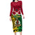 Vanuatu Long Sleeve Bodycon Dress Pig Tusk Mix Maori Pattern and Namele Leaf LT03 Long Dress Red - Polynesian Pride