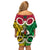 Vanuatu Off Shoulder Short Dress Pig Tusk Mix Maori Pattern and Namele Leaf LT03 - Polynesian Pride