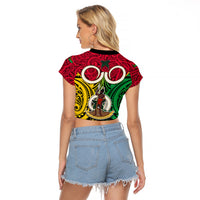 Vanuatu Raglan Cropped T Shirt Pig Tusk Mix Maori Pattern and Namele Leaf LT03 - Polynesian Pride