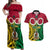 Personalised Vanuatu Couples Matching Off Shoulder Maxi Dress and Hawaiian Shirt Pig Tusk Mix Maori Pattern and Namele Leaf LT03 Red - Polynesian Pride