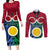 Vanuatu Shefa Province Couples Matching Long Sleeve Bodycon Dress and Long Sleeve Button Shirts Pig Tusk Mix Maori Pattern and Namele Leaf LT03 Red - Polynesian Pride