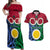 Vanuatu Shefa Province Couples Matching Off Shoulder Maxi Dress and Hawaiian Shirt Pig Tusk Mix Maori Pattern and Namele Leaf LT03 Red - Polynesian Pride