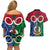 Vanuatu Shefa Province Couples Matching Off Shoulder Short Dress and Hawaiian Shirt Pig Tusk Mix Maori Pattern and Namele Leaf LT03 - Polynesian Pride
