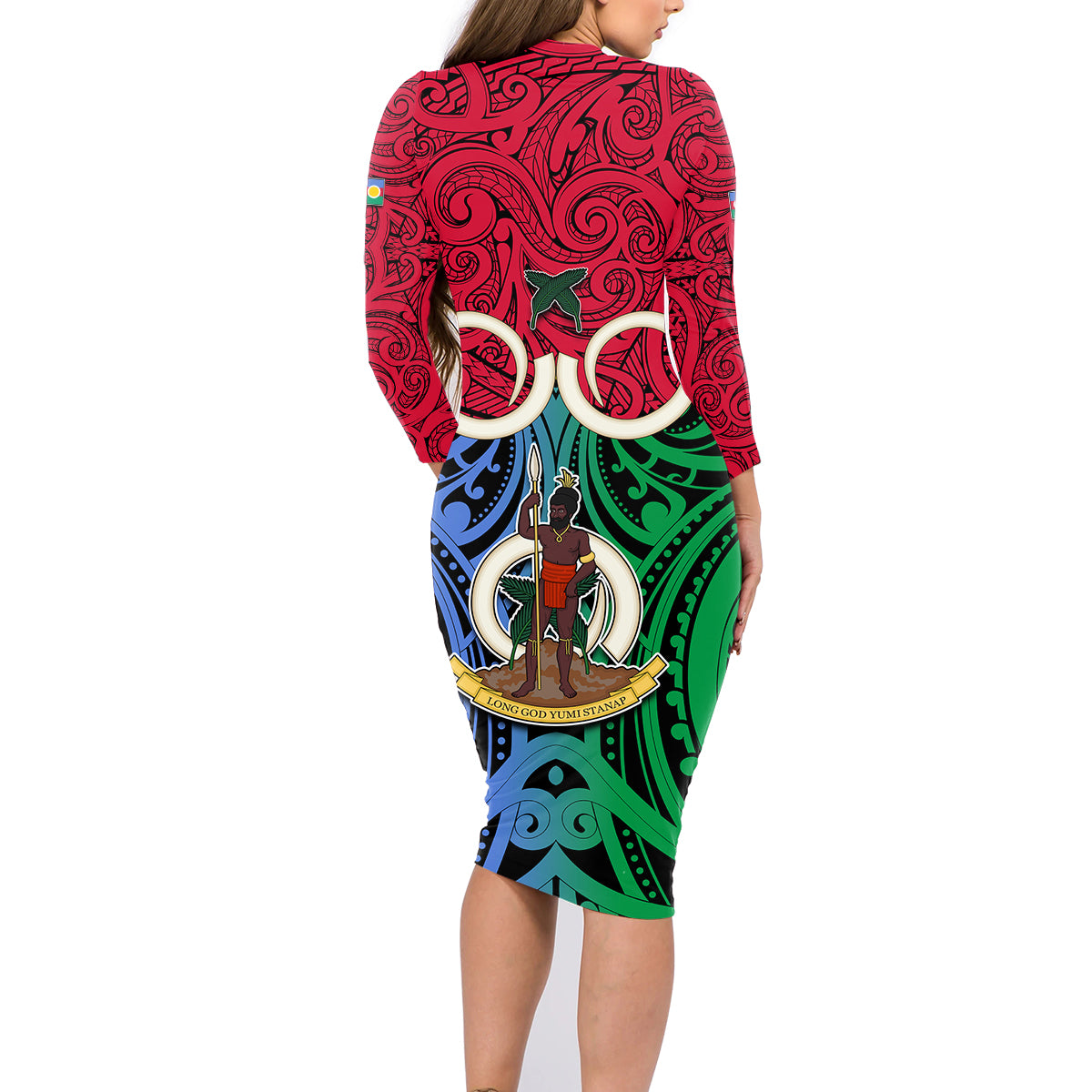 Vanuatu Shefa Province Family Matching Long Sleeve Bodycon Dress and Hawaiian Shirt Pig Tusk Mix Maori Pattern and Namele Leaf LT03 - Polynesian Pride