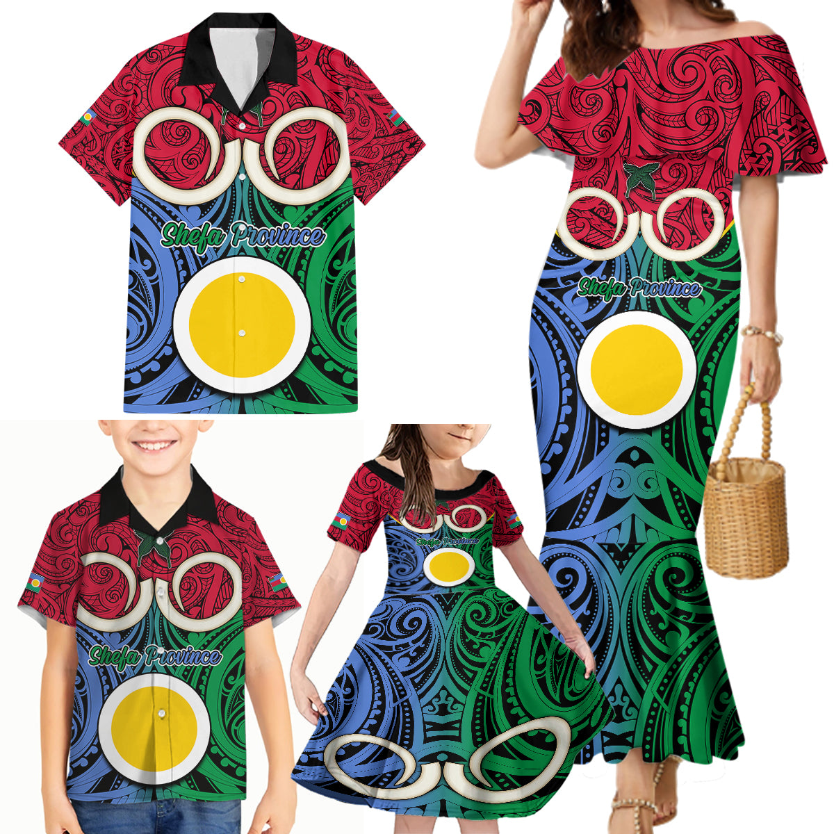 Vanuatu Shefa Province Family Matching Mermaid Dress and Hawaiian Shirt Pig Tusk Mix Maori Pattern and Namele Leaf LT03 - Polynesian Pride