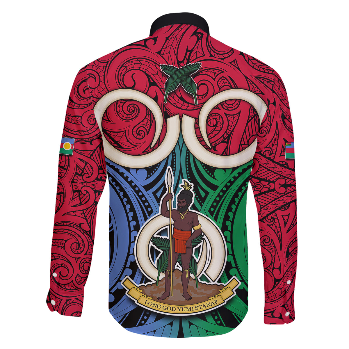 Vanuatu Shefa Province Family Matching Off Shoulder Long Sleeve Dress and Hawaiian Shirt Pig Tusk Mix Maori Pattern and Namele Leaf LT03 - Polynesian Pride