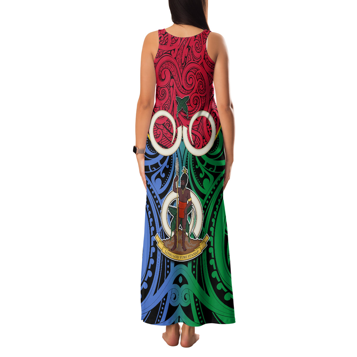 Vanuatu Shefa Province Family Matching Tank Maxi Dress and Hawaiian Shirt Pig Tusk Mix Maori Pattern and Namele Leaf LT03 - Polynesian Pride