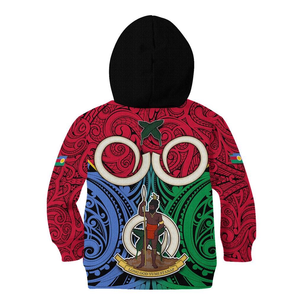 Vanuatu Shefa Province Kid Hoodie Pig Tusk Mix Maori Pattern and Namele Leaf LT03 - Polynesian Pride