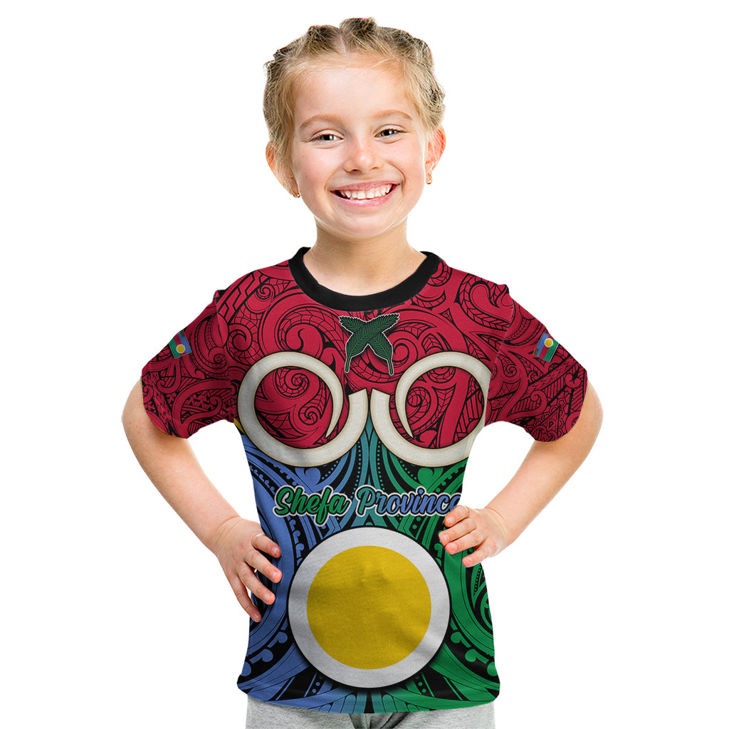 Vanuatu Shefa Province Kid T Shirt Pig Tusk Mix Maori Pattern and Namele Leaf LT03 Red - Polynesian Pride