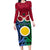 Vanuatu Shefa Province Long Sleeve Bodycon Dress Pig Tusk Mix Maori Pattern and Namele Leaf LT03 Long Dress Red - Polynesian Pride