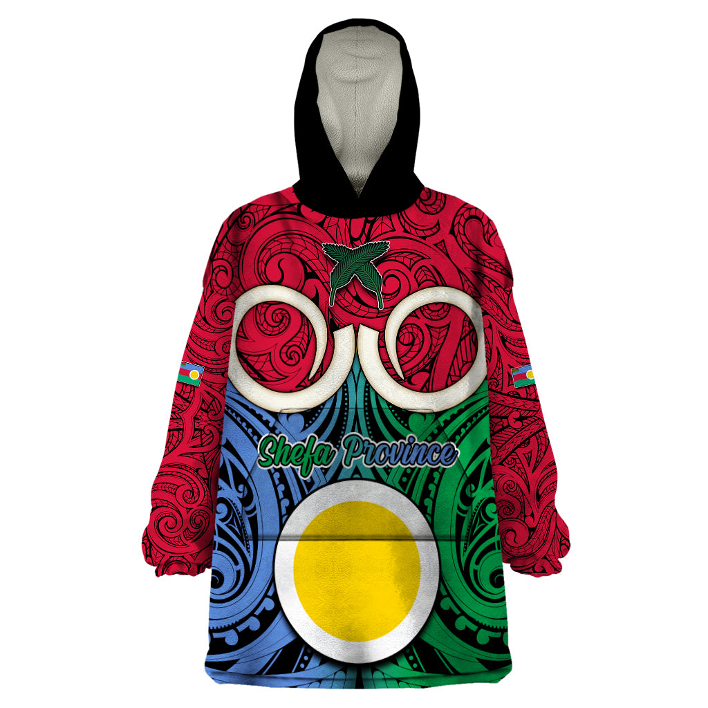 Vanuatu Shefa Province Wearable Blanket Hoodie Pig Tusk Mix Maori Pattern and Namele Leaf LT03 One Size Red - Polynesian Pride