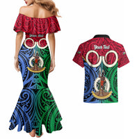 Personalised Vanuatu Shefa Province Couples Matching Mermaid Dress and Hawaiian Shirt Pig Tusk Mix Maori Pattern and Namele Leaf LT03 - Polynesian Pride