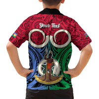 Personalised Vanuatu Shefa Province Family Matching Short Sleeve Bodycon Dress and Hawaiian Shirt Pig Tusk Mix Maori Pattern and Namele Leaf LT03 - Polynesian Pride