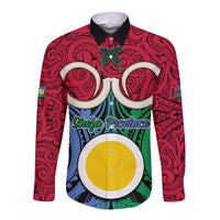 Personalised Vanuatu Shefa Province Long Sleeve Button Shirt Pig Tusk Mix Maori Pattern and Namele Leaf LT03 Unisex Red - Polynesian Pride