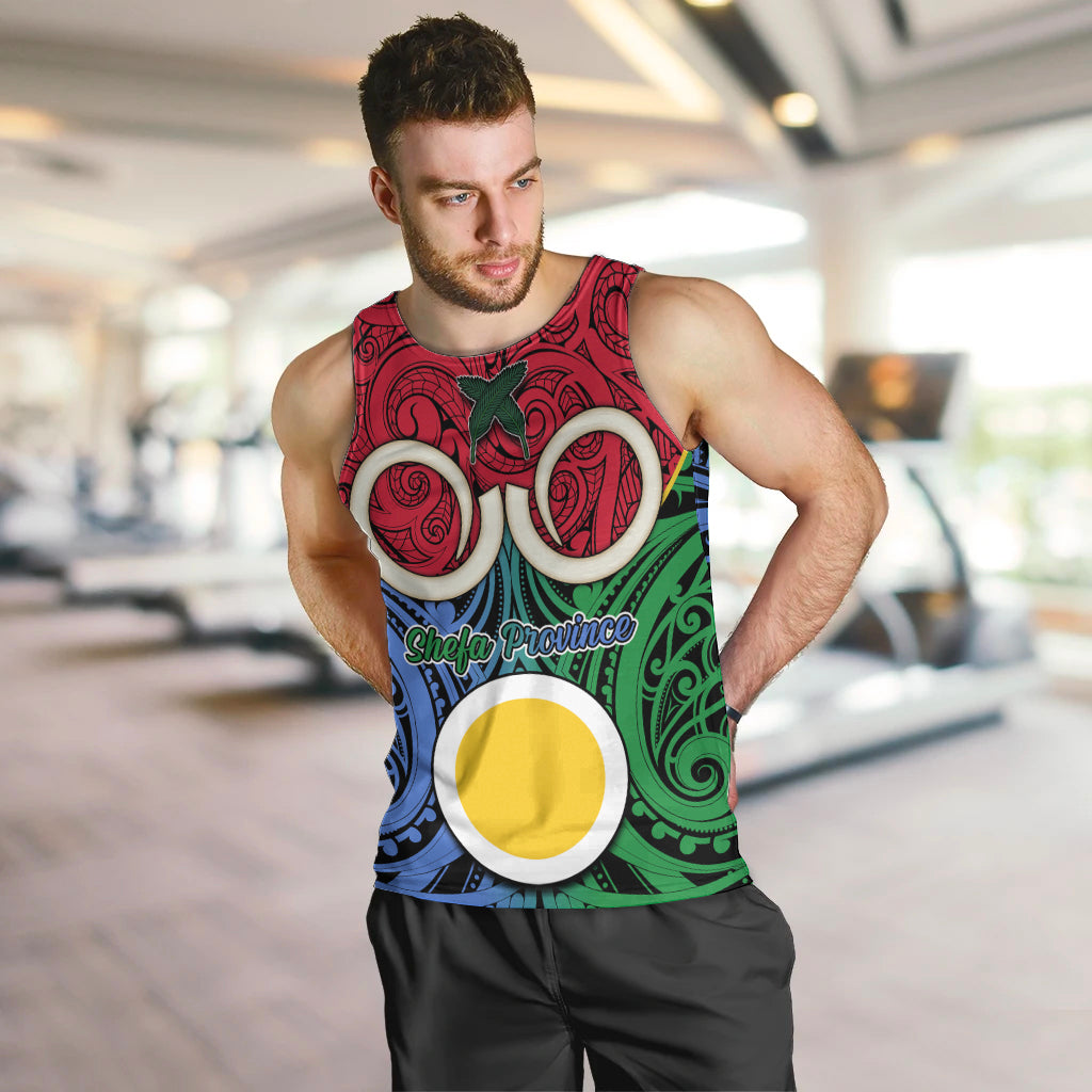 Personalised Vanuatu Shefa Province Men Tank Top Pig Tusk Mix Maori Pattern and Namele Leaf LT03 - Polynesian Pride