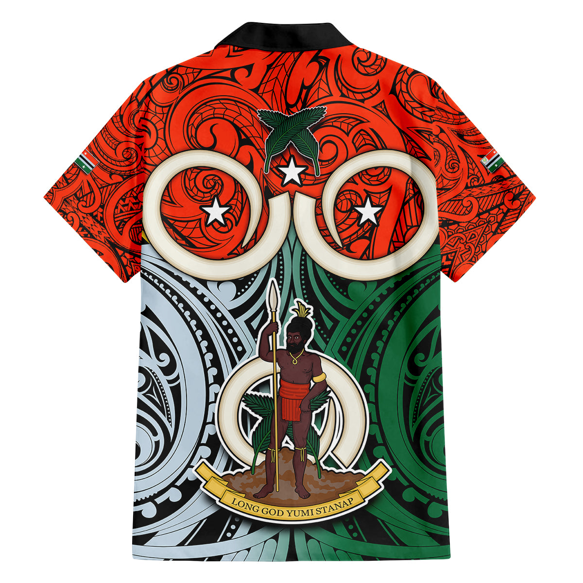 Vanuatu Penama Province Family Matching Off Shoulder Short Dress and Hawaiian Shirt Pig Tusk Mix Maori Pattern and Namele Leaf LT03 - Polynesian Pride