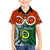 Vanuatu Penama Province Family Matching Off Shoulder Short Dress and Hawaiian Shirt Pig Tusk Mix Maori Pattern and Namele Leaf LT03 Son's Shirt Orange - Polynesian Pride