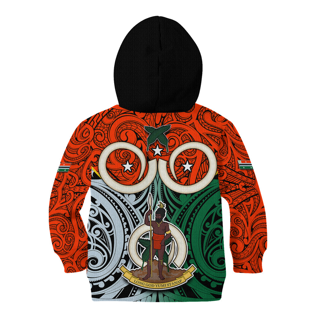 Vanuatu Penama Province Kid Hoodie Pig Tusk Mix Maori Pattern and Namele Leaf LT03 - Polynesian Pride