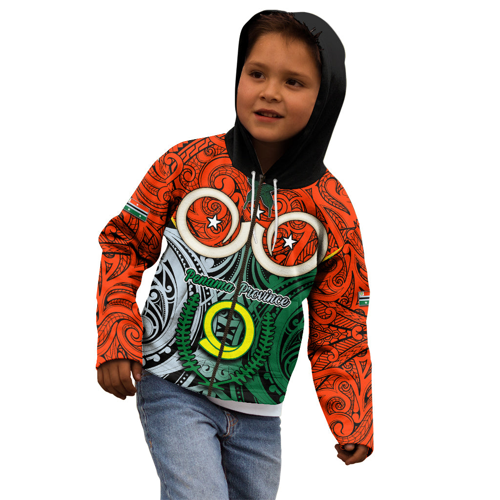 Vanuatu Penama Province Kid Hoodie Pig Tusk Mix Maori Pattern and Namele Leaf LT03 - Polynesian Pride