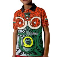 Vanuatu Penama Province Kid Polo Shirt Pig Tusk Mix Maori Pattern and Namele Leaf LT03 Kid Orange - Polynesian Pride