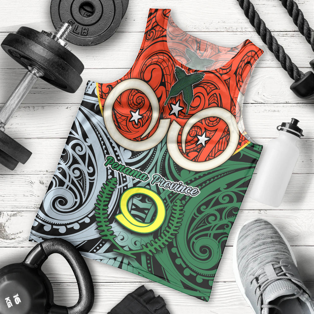 Vanuatu Penama Province Men Tank Top Pig Tusk Mix Maori Pattern and Namele Leaf LT03 Orange - Polynesian Pride