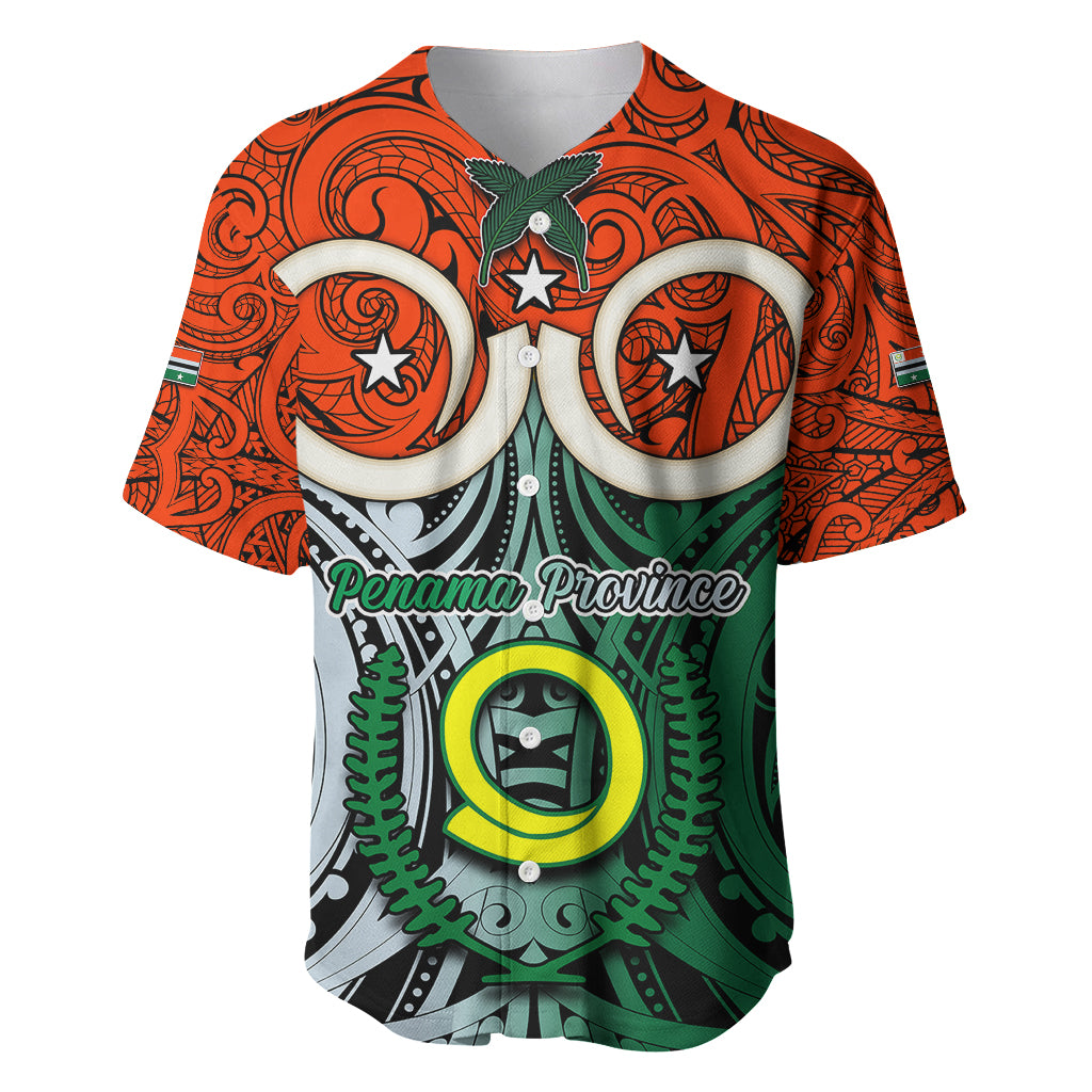 Personalised Vanuatu Penama Province Baseball Jersey Pig Tusk Mix Maori Pattern and Namele Leaf LT03 Orange - Polynesian Pride